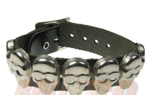 Various Punk - 1 Row Skulls Leather Wristband
