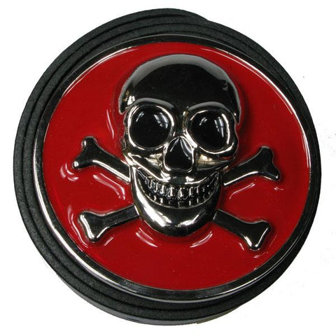 Red and Silver Skull And Crossbones Belt Buckle