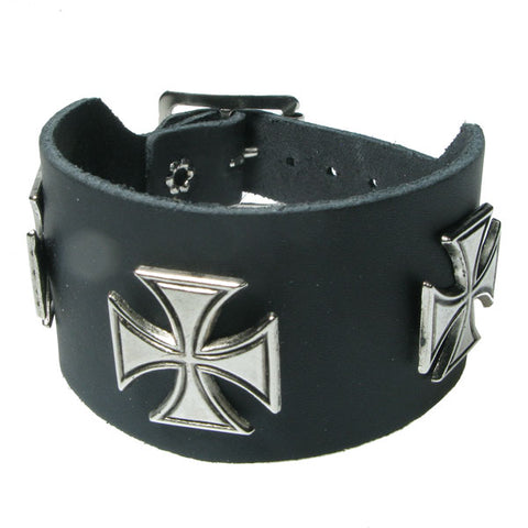 Various Punk - Iron Cross Leather Wristband
