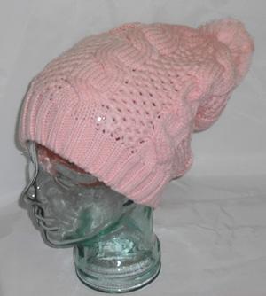 Chaos Brothers Girls Bobble Cable Knit Hat Pink Headwear