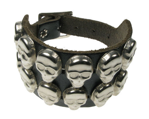 2 Row Skulls Leather Wristband Wristband
