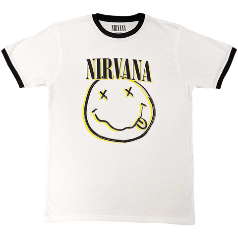 Nirvana - Double Happy Face Ringer White Men's T-shirt
