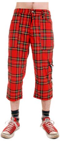 Various Punk Tiger Cotton Punk Bondage Red Tartan 3/4 Length Pants CCF-818 3/4 length trouser