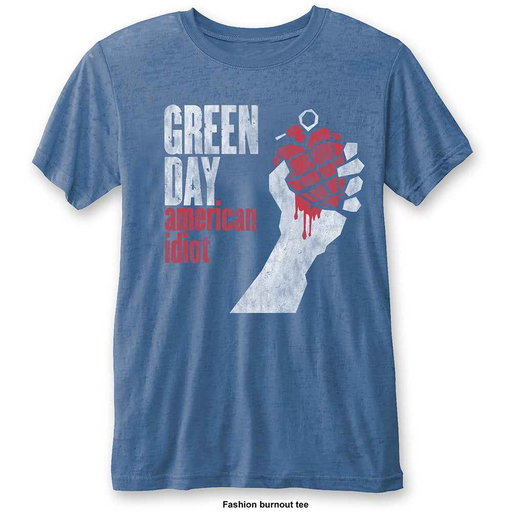 Green Day - American Idiot Burn Out Mid Blue Men's T-shirt – Punk