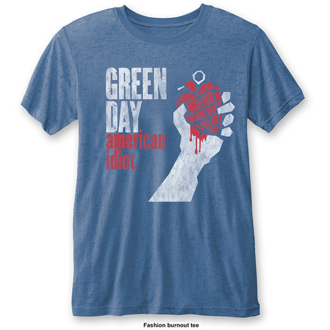 Green Day American Idiot Burn Out Mid Blue T-shirt