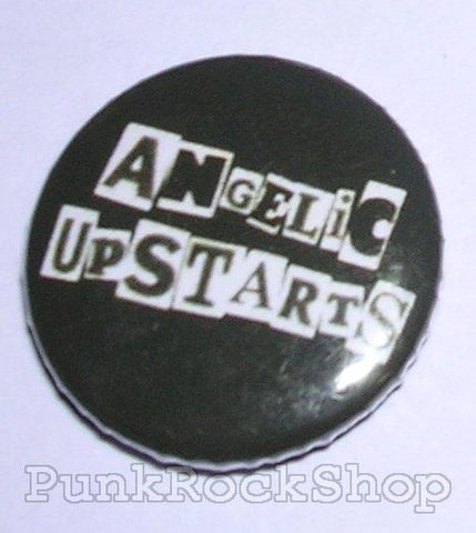 Angelic Upstarts White Logo on Black Badge