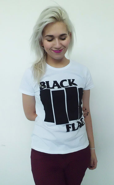 Black Flag Bars on White Womens Top