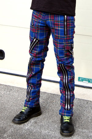 Tiger Of London Men's Red Cotton Tartan Zip Trousers – Punk Rock Style, 33' Inside Leg