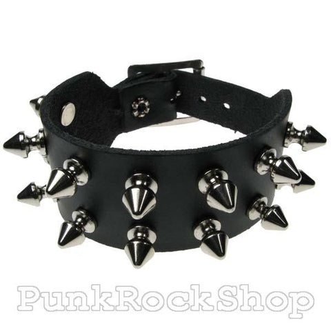 Various Punk Wristband 2 Row Tree Spike Leather Wristband