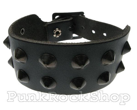Wristband 2 Row Black Conical Leather Wristband