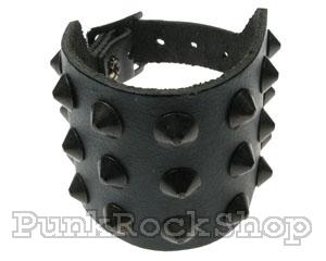 Various Punk Wristband 3 Row Black Conical Leather Wristband